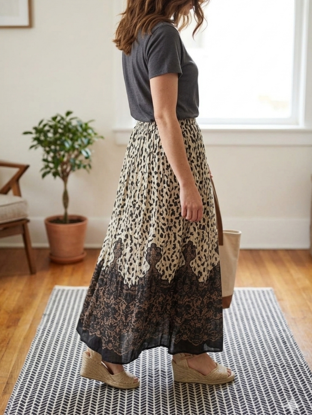 Black and Cream Lace-skirt Leopard Print Skirt